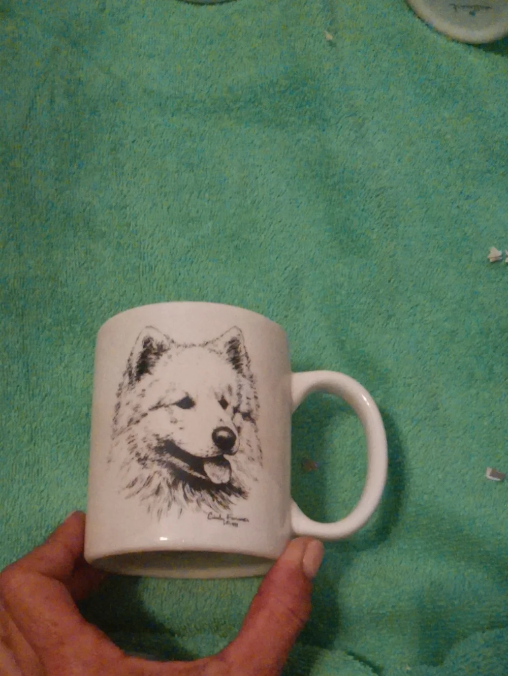 White Ceramic Mug with Black Wolf Portrait
